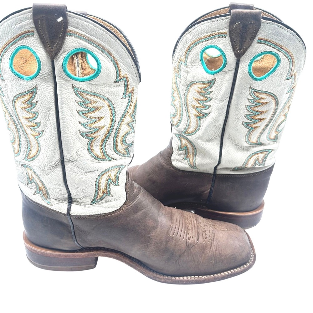 Justin Bent Rail BR 313 Men Leather Western Cowboy Boots Ivory/Brown 10EE - Picture 9 of 13